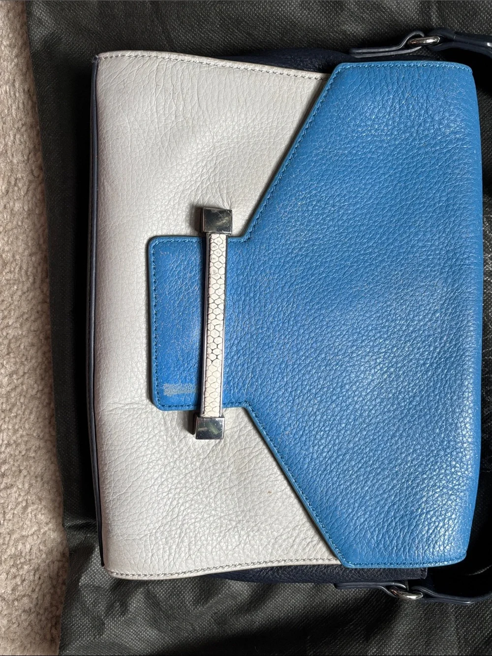 Vince Camuto Blue and White Pebbled Leather Crossbody